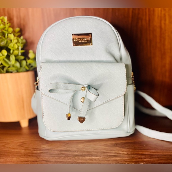 Light Blue Mini Backpack Purse for Women, Bowknot Leather Backpack Purse - Picture 2 of 9